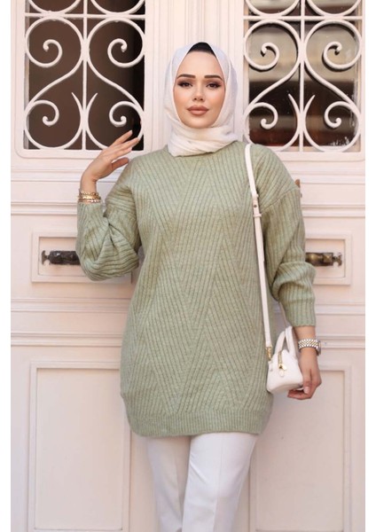 Mint Tesettür Triko Kazak Tunik 7852MINT modelleri
