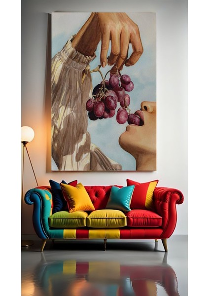 Üzüm Yiyen Kişi Ev Duvar Salon Güzellik Salonu Ofis Dükkan Dekarasyon Kanvas Tablo