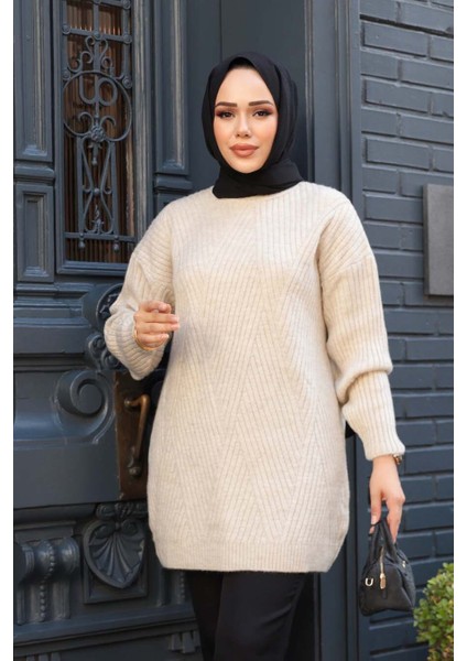 Bej Tesettür Triko Kazak Tunik 7852BEJ modelleri