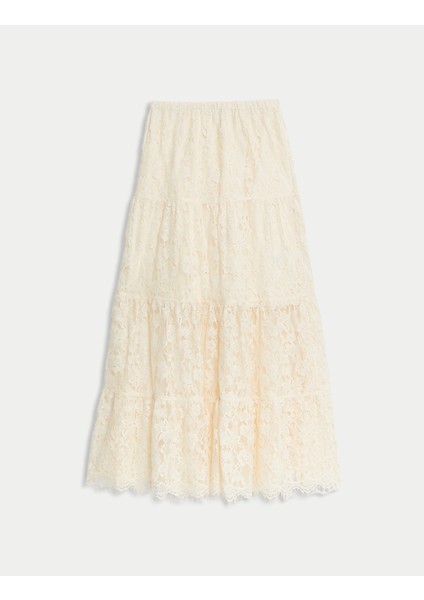 Dantel Detaylı Katmanlı Maxi Etek