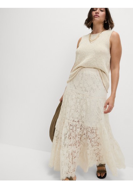 Dantel Detaylı Katmanlı Maxi Etek