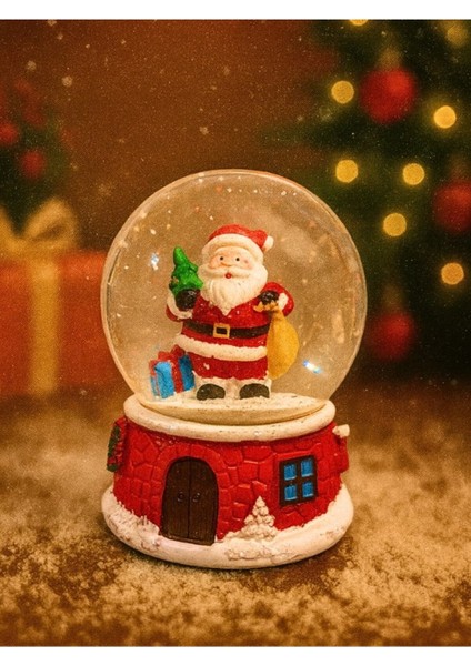 2026 Yılbaşı Yeni Yılın En Güzel Hediyesi Noel Baba Hediye Torbası temalı LED Işıklı 9 cm Kar Küresi fırsatları