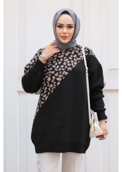 Desenli Siyah Tesettür Triko Kazak Tunik 8818S fiyatları