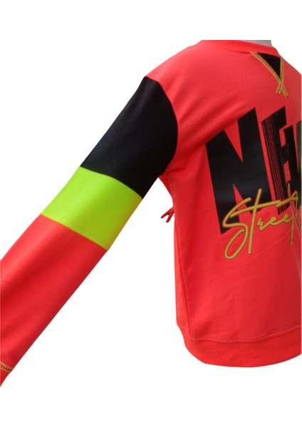 Erkek Çocuk Neon Nar Çiçeği Baskılı Sweatshirt – Pamuklu Yumuşak Kumaş, Tam Kalıp