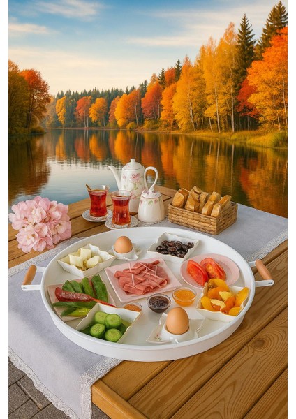 3'lü (51, 41, 31 Cm) Ahşap Kulplu Metal Tepsi | Çay Tepsisi | Kahve Tepsisi | Sunum Tepsi Seti modelleri