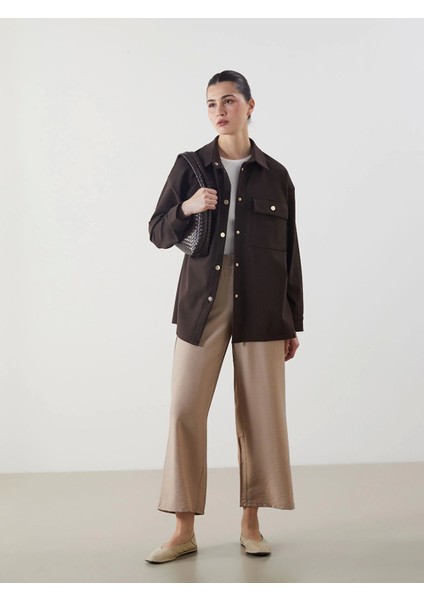 Lcw Modest Bej Beli Lastikli Geniş Paça Kadın Pantolon