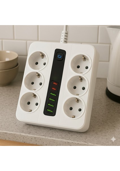 6 Prizli Akıllı Uzatma Kablosu – 4 Usb-A + 2 Type-C Hızlı Şarj Çıkışlı Akım Korumalı , 2 Metre Kablo fiyatları