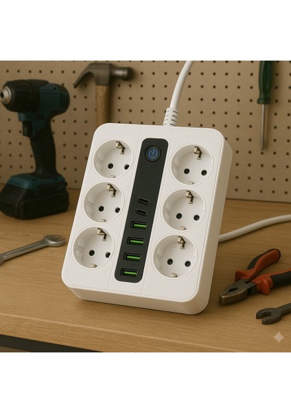 6 Prizli Akıllı Uzatma Kablosu – 4 Usb-A + 2 Type-C Hızlı Şarj Çıkışlı Akım Korumalı , 2 Metre Kablo fırsatları