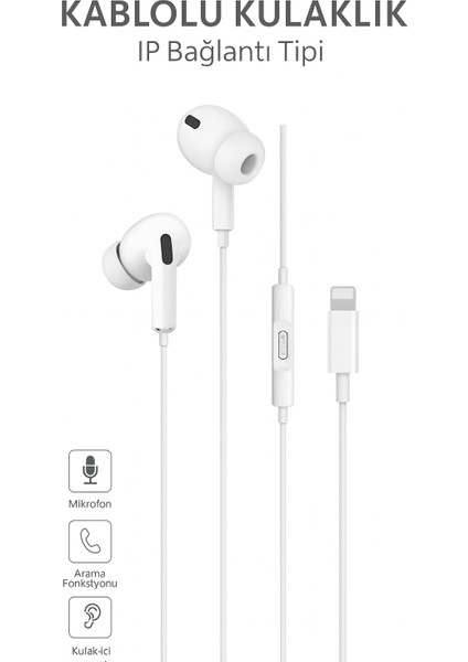 EP76 Silikonlu iPhone Kulaklığı – Kablolu, Mikrofonlu, Arama Kontrolü Tak Çalıştır