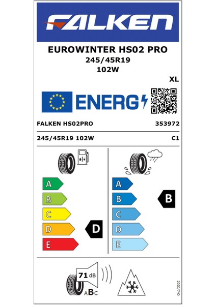 245/45R19 102W Xl Eurowinter HS02 Pro Kış Lastiği (Üretim Yılı: 2025 ) fiyatları