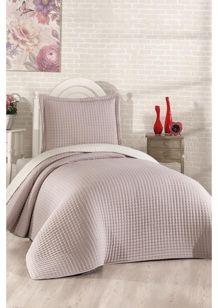 Elisa Dolgulu Çift Taraflı Tek Kişilik 180X240 cm Yatak Örtüsü Pudra
