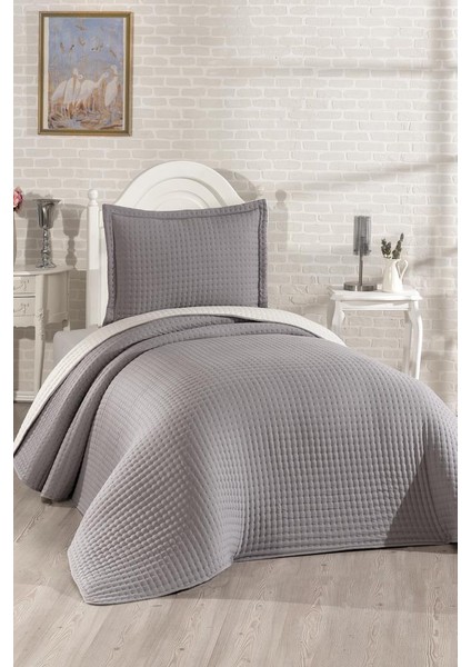Elisa Dolgulu Çift Taraflı Tek Kişilik 180X240 cm Yatak Örtüsü Koyu Gri