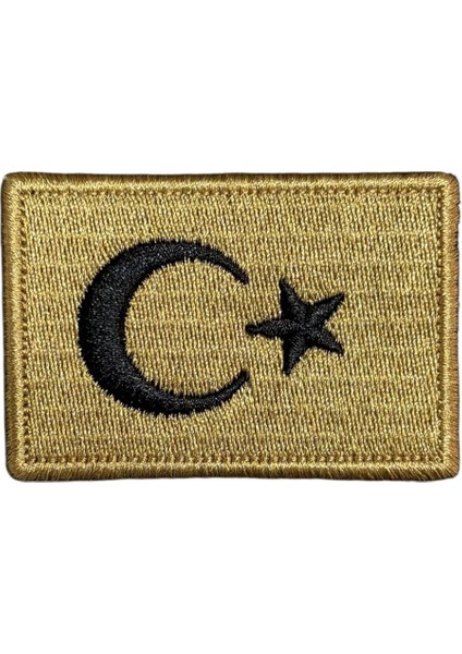 Küçük Boy Tan Rengi Türk Bayrağı Peç Patch Nakış - 6x4 Cm