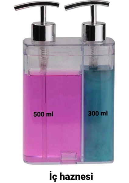 Beyaz, Sünger Hazneli, Mutfak Sıvı Sabunluk (300 ml) ve Bulaşık Deterjanlık (500 ml)