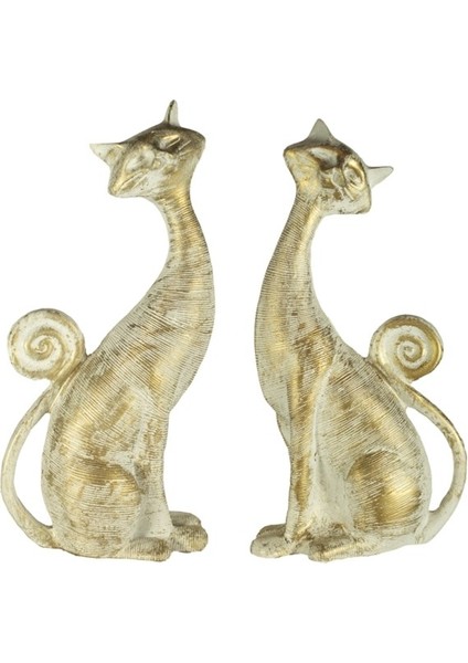 2’li Dekoratif Kedi Biblo Seti – Gold, Bronz, Gümüş, Krem Renkli Polyester Döküm Ev ve Ofis Aksesuarı (20X19 Cm) fiyatları