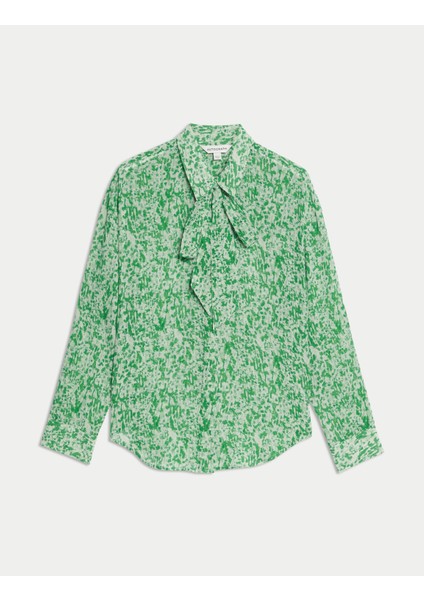 Desenli Bağlamalı Yakalı Gömlek