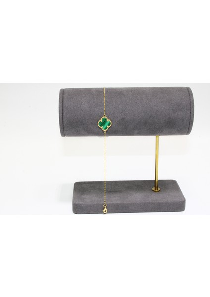 14 Ayar Altın Tek Yoncalı Yeşil Taşlı Bileklik