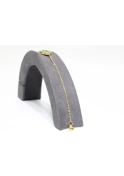 14 Ayar Altın Tek Yoncalı Yeşil Taşlı Bileklik modelleri