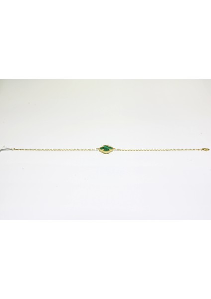 14 Ayar Altın Tek Yoncalı Yeşil Taşlı Bileklik indirimleri