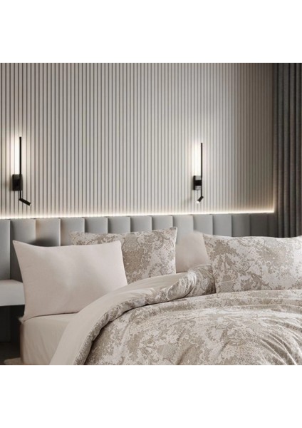 Conzaliza %100 Pamuklu Vazo Desenli Çift Kişilik Nevresim Takımı-Bej/beyaz