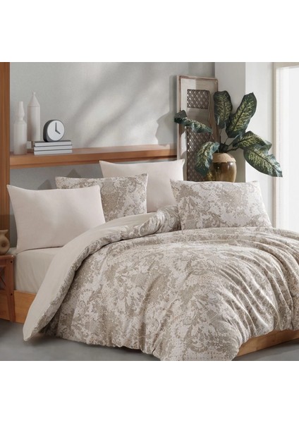 Conzaliza %100 Pamuklu Vazo Desenli Çift Kişilik Nevresim Takımı-Bej/beyaz fiyatları