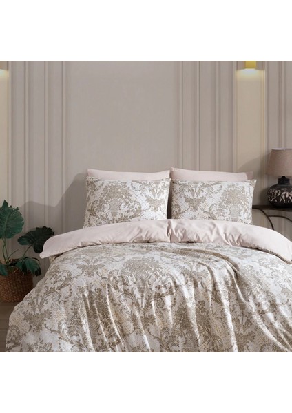 Conzaliza %100 Pamuklu Vazo Desenli Çift Kişilik Nevresim Takımı-Bej/beyaz modelleri