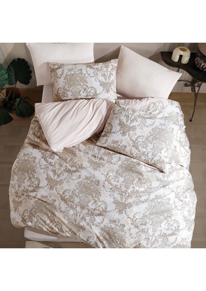 Conzaliza %100 Pamuklu Vazo Desenli Çift Kişilik Nevresim Takımı-Bej/beyaz fırsatları