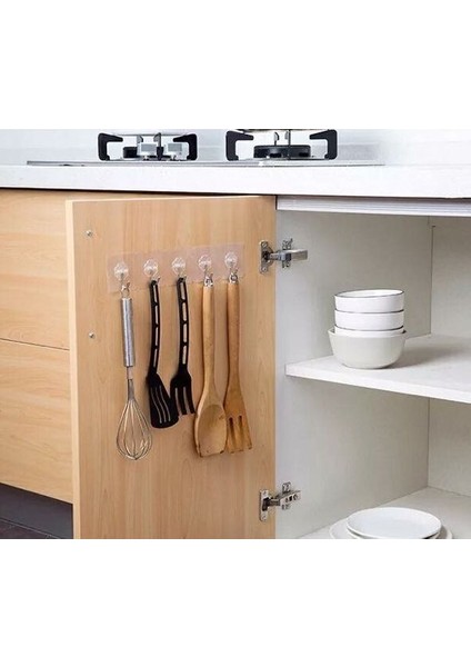 5 Adet 6x6 cm Şeffaf Kendinden Yapışkanlı Kancalı Suya Dayanıklı Güçlü Askı