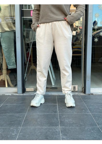 Kadın Pantolon Keten Italyan Tasarım %100 Pamuk