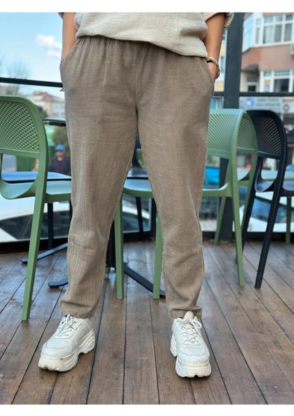 Kadın Pantolon Keten Italyan Tasarım %100 Pamuk