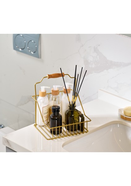 Gold Ahşap Kulplu Retro Sepet, Şık Çok Amaçlı Düzenleyici Organizer fiyatları