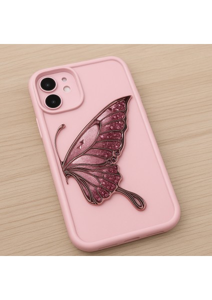 Işıltılı Pembe Kelebek Figürlü iPhone 11 Kılıfı