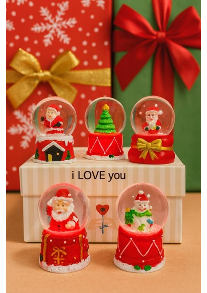Yeni Yılın En Güzel Hediyesi Yılbaşı 5 Adet LED Işıklı 6,5 cm Noel Yeni Yıl Hediyesi Kar Küresi Seti