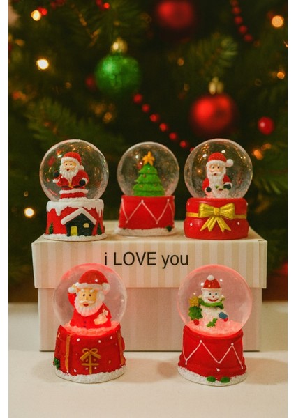 Yeni Yılın En Güzel Hediyesi Yılbaşı 5 Adet LED Işıklı 6,5 cm Noel Yeni Yıl Hediyesi Kar Küresi Seti fiyatları