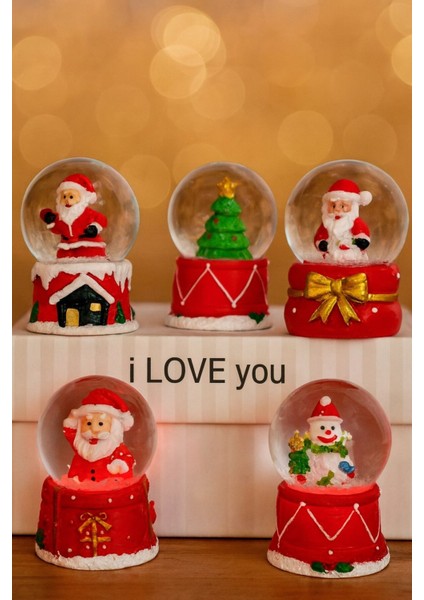 Yeni Yılın En Güzel Hediyesi Yılbaşı 5 Adet LED Işıklı 6,5 cm Noel Yeni Yıl Hediyesi Kar Küresi Seti modelleri