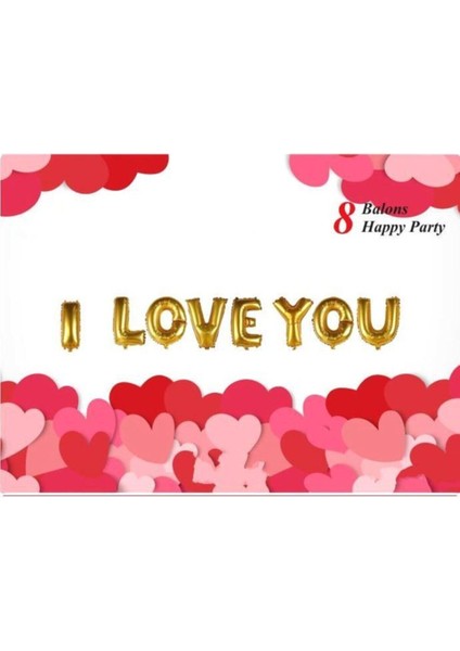 I Love You Temalı Altın Renk Set Balon