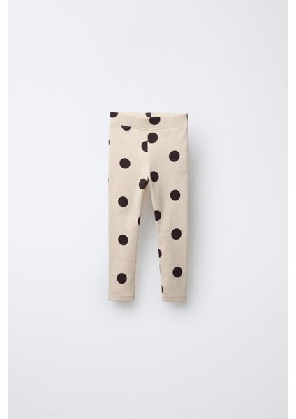 Kız Çocuk Pamuklu Bej Puantiye Desenli Sweatshirt Tayt Alt-Üst Takım fırsatları