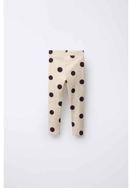 Kız Çocuk Pamuklu Bej Puantiye Desenli Sweatshirt Tayt Alt-Üst Takım indirimleri