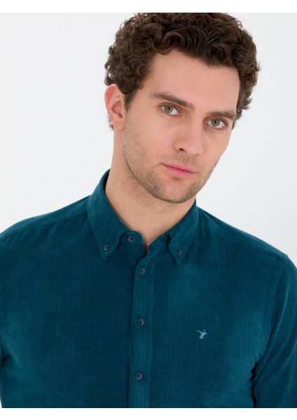 Erkek Petrol Slim Fit Uzun Kollu Gömlek 50262889-VR102
