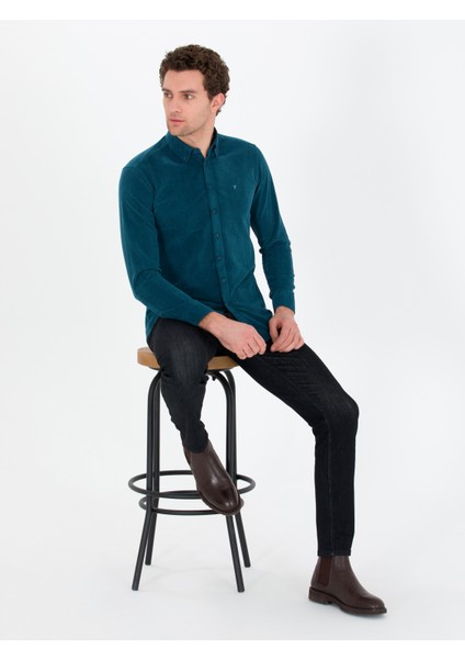 Erkek Petrol Slim Fit Uzun Kollu Gömlek 50262889-VR102 fırsatları