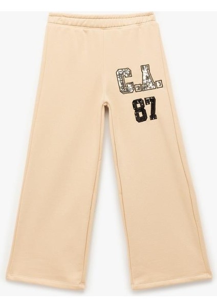 Kız Çocuk Şardonlu Pullu Payetli Pamuklu Beli Lastikli Geniş Paça Eşofman Altı (Aw 25)