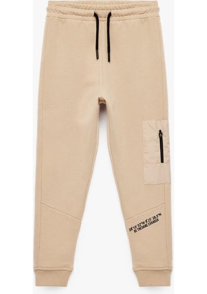 Erkek Çocuk Üç Iplik Şardonlu Baskılı Fermuar Cepli Beli Bağcıklı Jogger Eşofman Altı (Aw 25)