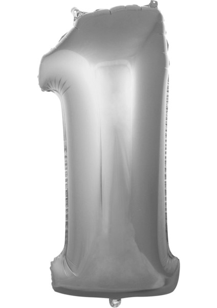 Folyo Balon 1 Rakamı Helyum Balon 36 cm Gümüş Renk - 1 Yaş Balonu - 1 Yaş Balon - 1 Rakam Balon