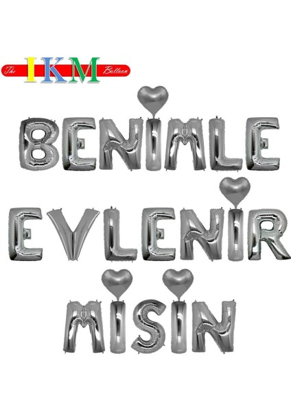 Benimle Evlenirmisin Temalı Gümüş Renk Set Balon