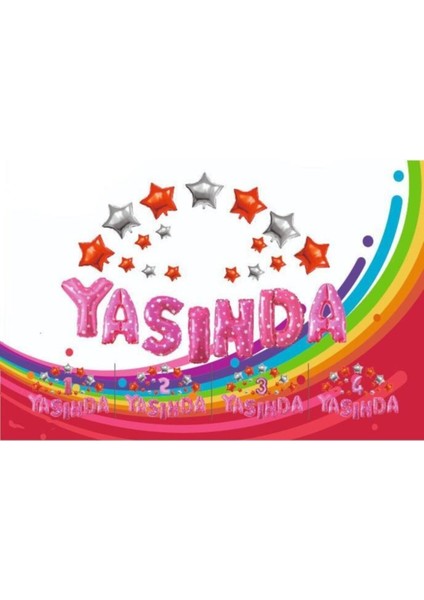 Yıldızlı Yaşında Pembe Renk Balon Seti
