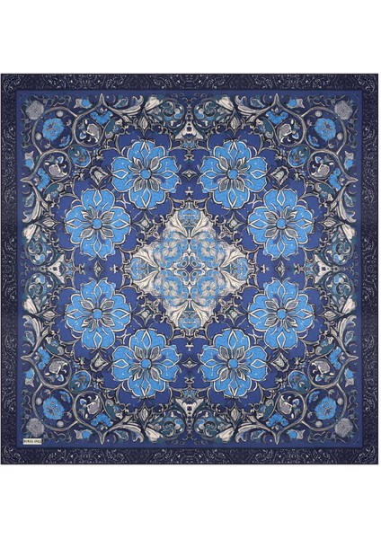 Mavi Sedef Desen Twill Ipek Eşarp