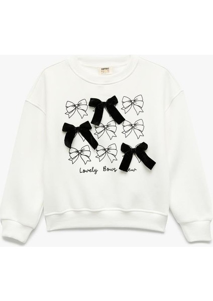 Kız Çocuk Fiyonk Detaylı Uzun Kollu Bisiklet Yaka Şardonlu Baskılı Sweatshirt (Aw 25)
