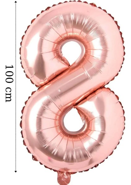 Folyo Balon 8 Rakamı Helyum Balon 100 cm Rose Renk - 8 Yaş Balonu - 8 Yaş Balon -8 Rakam Balon