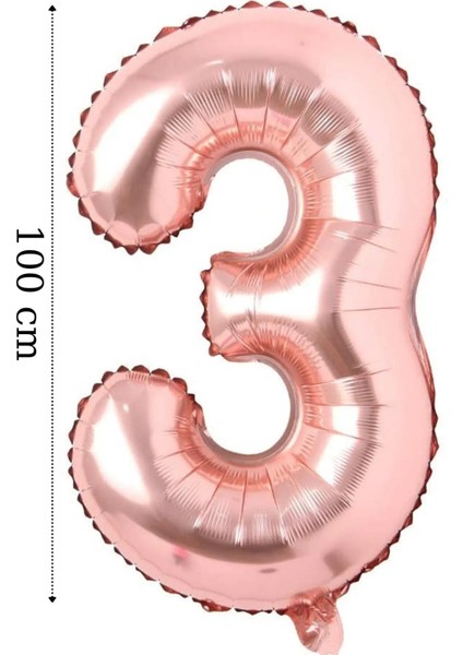 Folyo Balon 3 Rakamı Helyum Balon 100 cm Rose Renk - 3 Yaş Balonu - 3 Yaş Balon -3 Rakam Balon