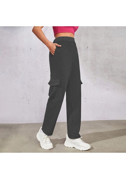 Kadın Antrasit Beli Lastikli Düz Paça Kargo Pantolon fiyatları